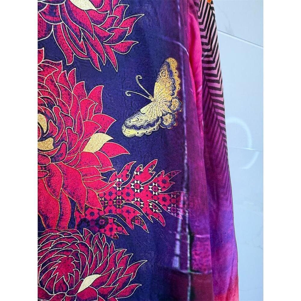 Art-to-wear Sapphire Floral Embroidered Beaded Tunic Dress Bell Sleeve Silk - Picture 10 of 16